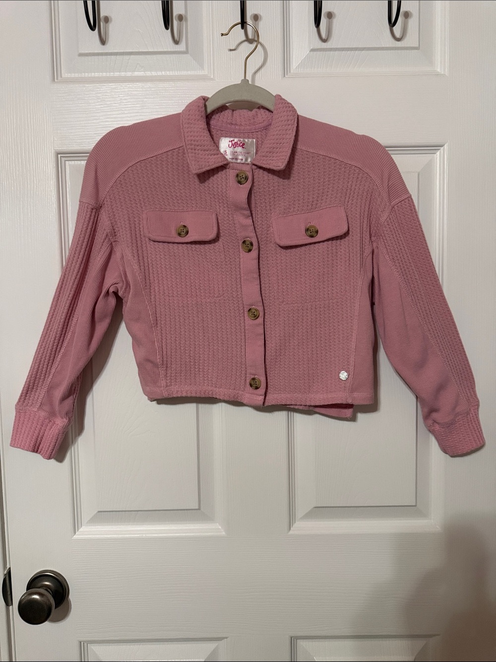Justice Girl's Pink Textured Button-Front Crop Jacket
